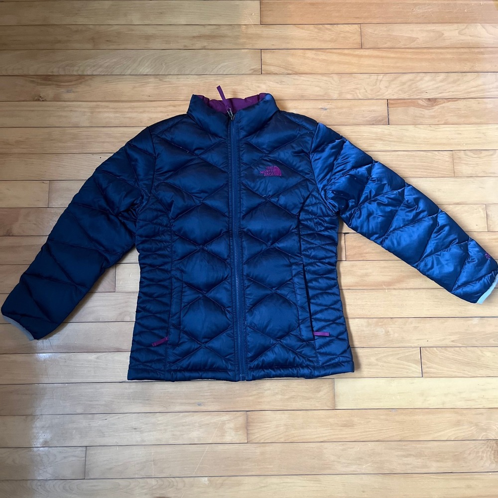 The North Face 550 Down Puffer Jacket Navy Blue Diamond Quilt Womens Small